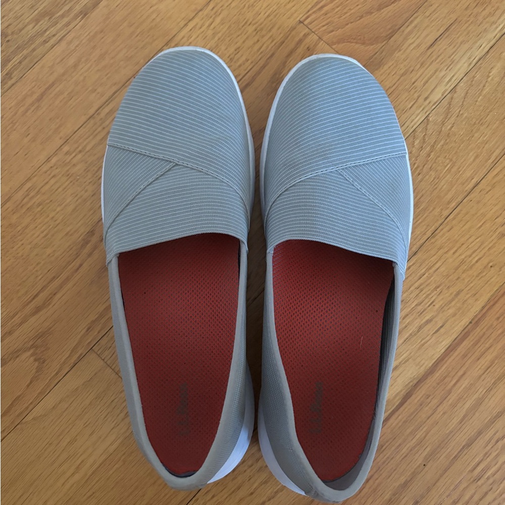 LL Bean Gray Slip-On Shoes with Red Insole